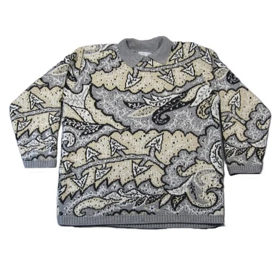 Винтажный свитер с воротником 80-х Alfred Dunner XL серый бежевый с полным принтом сделано в США абстрактный - Изображение 1 из 4