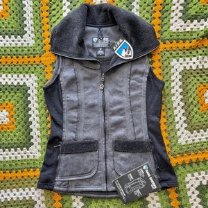 NWT Kuhl Dani Sherpa Micro Fiber Suede Vest Women's Medium Gray Black Hiking - Picture 1 of 12