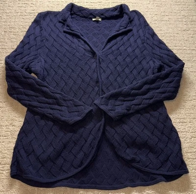 Talbots Women’s 2X Navy Blue Knit Cardigan Sweater Button Front Textured Cotton  - Image 1 of 4