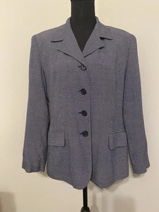 Vintage 90s Ralph Lauren Women’s Blazer Navy Gray Shoulder Pads Preppy Size 10 - Picture 1 of 7