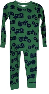 Hanna Andersson Pajama Set Boys Size 5 Gree Blue Motorcycles Shirt Pants - Picture 1 of 5