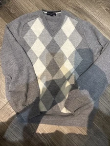 Banana Republic Herren grau Argyle Seide Kaschmir super weich V-Ausschnitt Pullover Gr. L - Bild 1 von 7