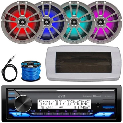 JVC Radio Marine Ready Receiver, Cover, 4x 6.5" RGB LED Speakers, Wire, Antenna - Изображение 1 из 4