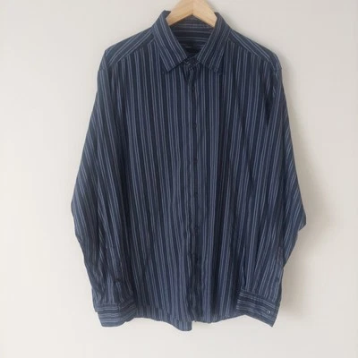 Z Zegna City Dress Shirt, Blue Stripe, Cotton Blend, Made in Turkey, Size V / XL Foto 1 de 4