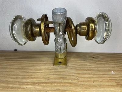 Vtg Dexter Smooth Glass Door Knobs Rosette Starburst Center - Image 1 of 4