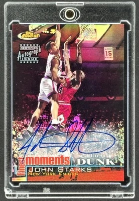 2000-01 Topps Finest John Starks Moments The Dunk on Jordan Refractor Auto - Image 1 of 2