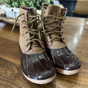 Marley Lilly Duck Boots Size 7 "SLL" Brown Plaid Lined - Picture 1 of 8
