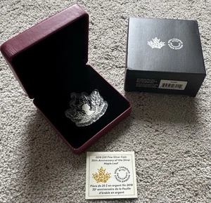 2018 Fine Silver (999) Proof $20 Maple Leaf Shaped Coin 31.5g COA 30 Anniv Maple - Picture 1 of 7