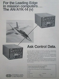 10/1977 PUB CONTROL DATA US NAVY F-18 AIRBORNE COMPUTER AN/AYK-14(V) ORIGINAL AD - Imagen 1 de 1