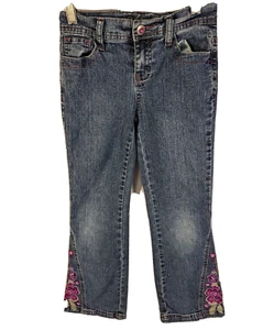 Revolt Girls Jeans Sz.7 Flair Legs Embroidered Flowers Butterflies Rhinestones - Picture 1 of 7