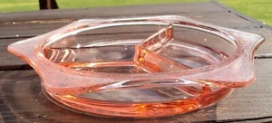Vtg Depression Glass ~ HEXAGON 3 Compartment DIVIDED Deep Dish Bowl Plate ~ PINK - Picture 1 of 11