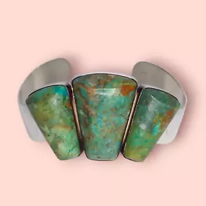Jay King 925 Sterling Silver Cuff Bracelet 3 Kingman Turquoise Cabochons 39.9g - Picture 1 of 12