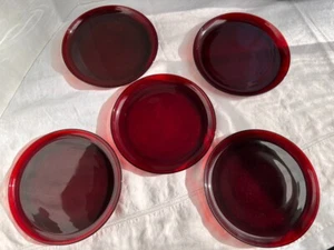 Plates in RUBY Red Glass Designed by Josef Frank SET OF 5 - Picture 1 of 11