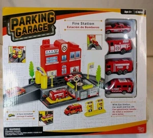 Vtg, Parking Garage Fire Station Kid Play Set Toy's 4 Cars Unit 2 - Picture 1 of 5