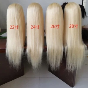 200% Density Light Blonde Full Lace Wig Human Hair Straight for Women #613 26" - Picture 1 of 11