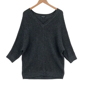 Ellen Tracy Sweater Women Large Dark Gray Knit 3/4 Dolman Sleeve V Neck Pullover - Picture 1 of 14