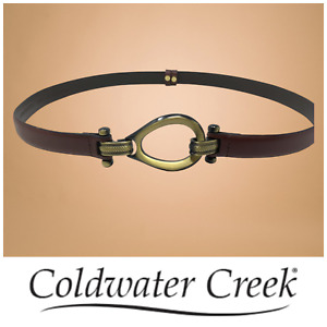 Vintage Coldwater Creek Brown Leather Belt Adjustable Size SML Heavy Brass Tone