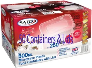 SATCO Plastic Takeaway Containers with Lids 500ml Microwave Safe Storage Box X50 - Picture 1 of 6