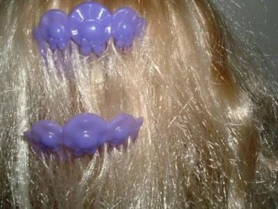 PAIR LITTLE GIRLS PURPLE BONNET LUCITE SLIDE HAIR COMBS 2" - Image 1 of 3