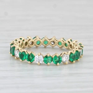 1.80ctw Esmeralda Diamante Anillo Eternidad 18k Oro Amarillo Talla 5.75 Anillo - Imagen 1 de 10