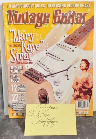 2003 Vintage Guitar Magazine w/ Autographed Mary Kaye 4"x6" Index Card Cover