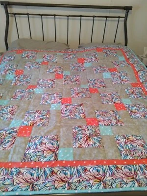 Soft Flannel Water Color Print Quilt 65" x 64" - Image 1 of 4