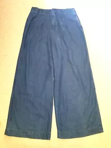 Womens Jeans-UNIQLO-medium wash blue 100% cotton chambray high rise wide leg-12 - Picture 1 of 4