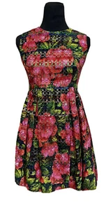 VTG RARE 60’s Pat Sandler Floral Tinsel Velvetine Mini Cocktail Dress S 2 4 6 - Picture 1 of 12