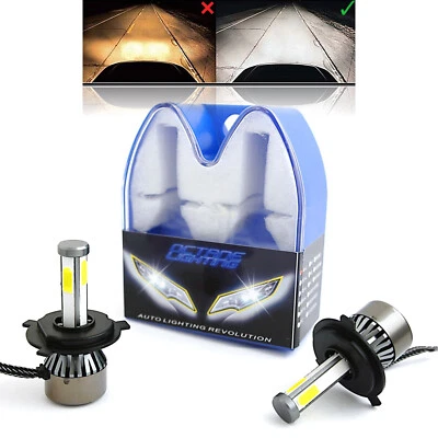 H4 HID SMD COB LED Low/Hi Beam Headlight Light Bulb 6000K 4000LM PAIR 5-3/4 - Image 1 of 4