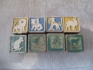 Vintage 1-5/8" Embossed Wooden Toy Blocks Animals Alphabet - Picture 1 of 12