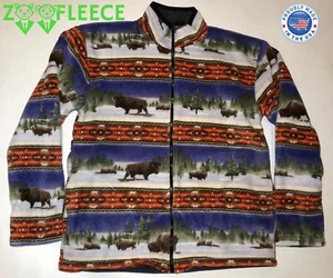 ZooFleece Bison Buffalo Native American Aztec Warm Unisex Fleece Jacket S-M - Picture 1 of 7