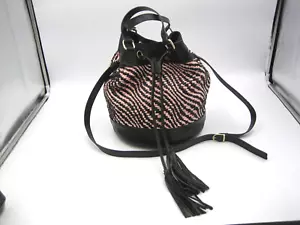 Divina Firenze Bucket Bag Purse Woven Straw Leather Pink Black RARE COLOR - Picture 1 of 15