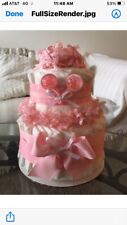 Baby Girl Diaper Cake, Pink Rattle, Baby Shower Gift Centerpiece
