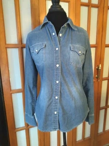 Cowgirl Justice denim western shirt Womens size Medium Pearl snap buttons - Picture 1 of 12
