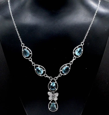 Collar Joyería Plata de Ley 925 Piedras Preciosas Aguamarina Azul Tamaño-17-18" Foto 1 de 4