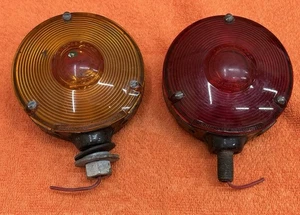 PAIR Vintage CYCLOSTAT RED AMBER truck BUS Front turn signals CHEVY Old LIGHT - Picture 1 of 13