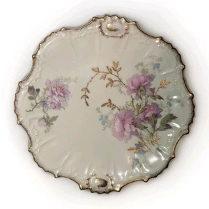 Antiker Limoges France Porzellan Teller Pfingstrose/Rose Blumen - Goldrand & Details - Bild 1 von 8
