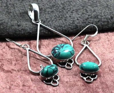 Juego de pendientes colgantes de jaspe mosaico enchapado en plata 925 tamaño 2,2|2" GW Foto 1 de 3