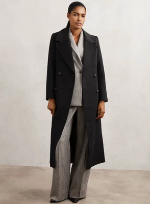 Reiss NWT Dorian Faux-Fur Collar Blindseam Coat Wool-Blend in Black 12 £380 - Image 1 of 4