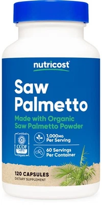 Nutricost Made with Organic Saw Palmetto 1000mg Per Serving, 60 Servs, 120 Caps - Image 1 of 4