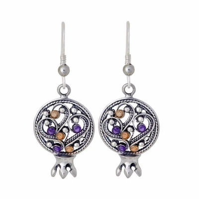 Nuevos Pendientes Filigrana Granada Plata Esterlina Púrpura Amatista Amarillo Citrino Foto 1 de 2