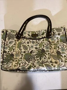 Gigi Hill Green Flowers Purse Large Lots of pockets EUC - Picture 1 of 5