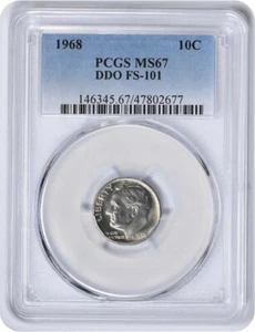 1968 Roosevelt Dime DDO FS-101 MS67 PCGS - Picture 1 of 4