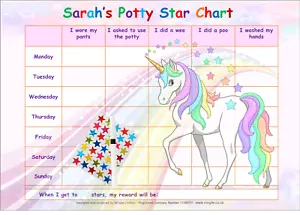 Potty Toilet Training Reward Chart Personalised Sticker Reusable UNICORN - POT - Picture 1 of 3