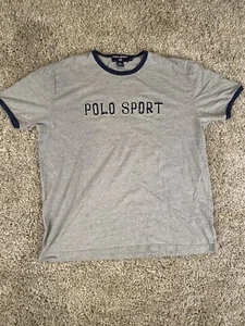 VTG Polo Sport Sewn spell out Gray Ringer T Shirt USA SZ XL - Picture 1 of 3