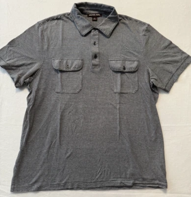 Michael Kors Men's Size XL White/Black Stripe  Stretch Short Sleeve Polo Shirt - Image 1 of 4