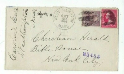 1895 West Hampton Massachusetts Registered to New York, 2c, 8c Stamps #225, #251 - Image 1 of 2