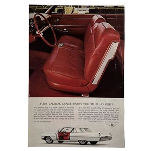 Vintage 1964 Cadillac Advertisement Ad White Car Red Leather Interior Shot - Picture 1 of 4