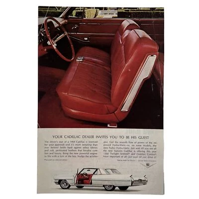 Vintage 1964 Cadillac Advertisement Ad White Car Red Leather Interior Shot - Image 1 of 4