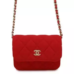 Mini cadena CHANEL Matelasse hombro novedad lona roja - Imagen 1 de 9